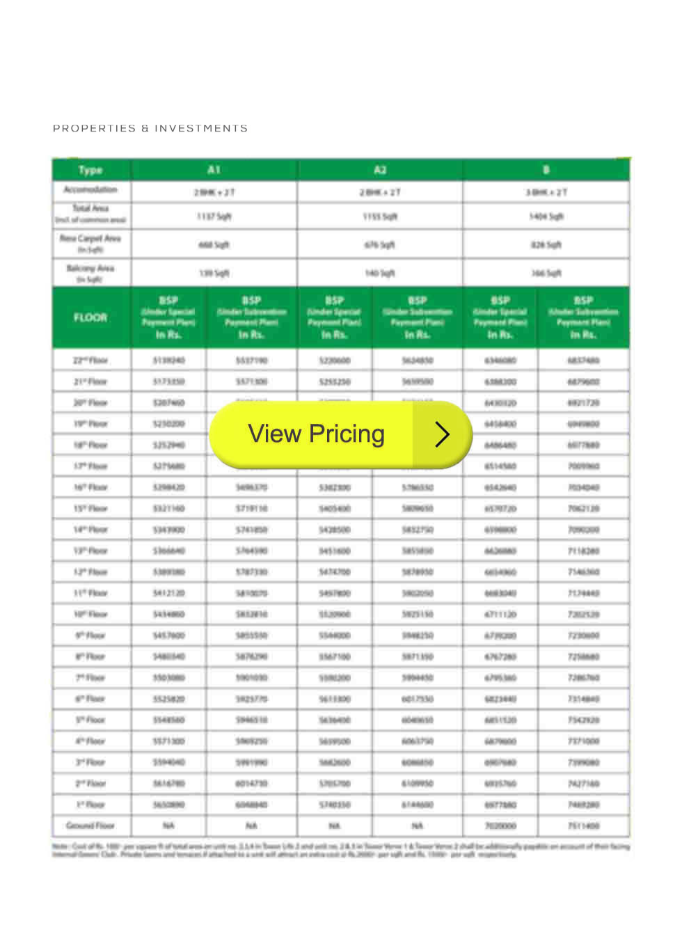 Embassy Grove Price Sheet Embassy Grove Price Sheet